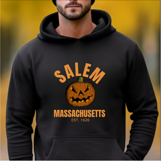 Salem Halloween Pullover Hoodie, Spooky Season, Halloween Adult Theme, Pumpkin