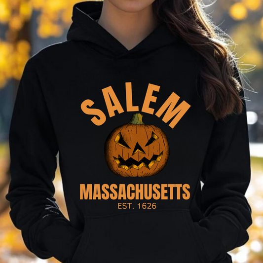 Salem Mass Est. 1626 Halloween Pullover Hoodie, Spooky Season, Halloween Season Adult Theme