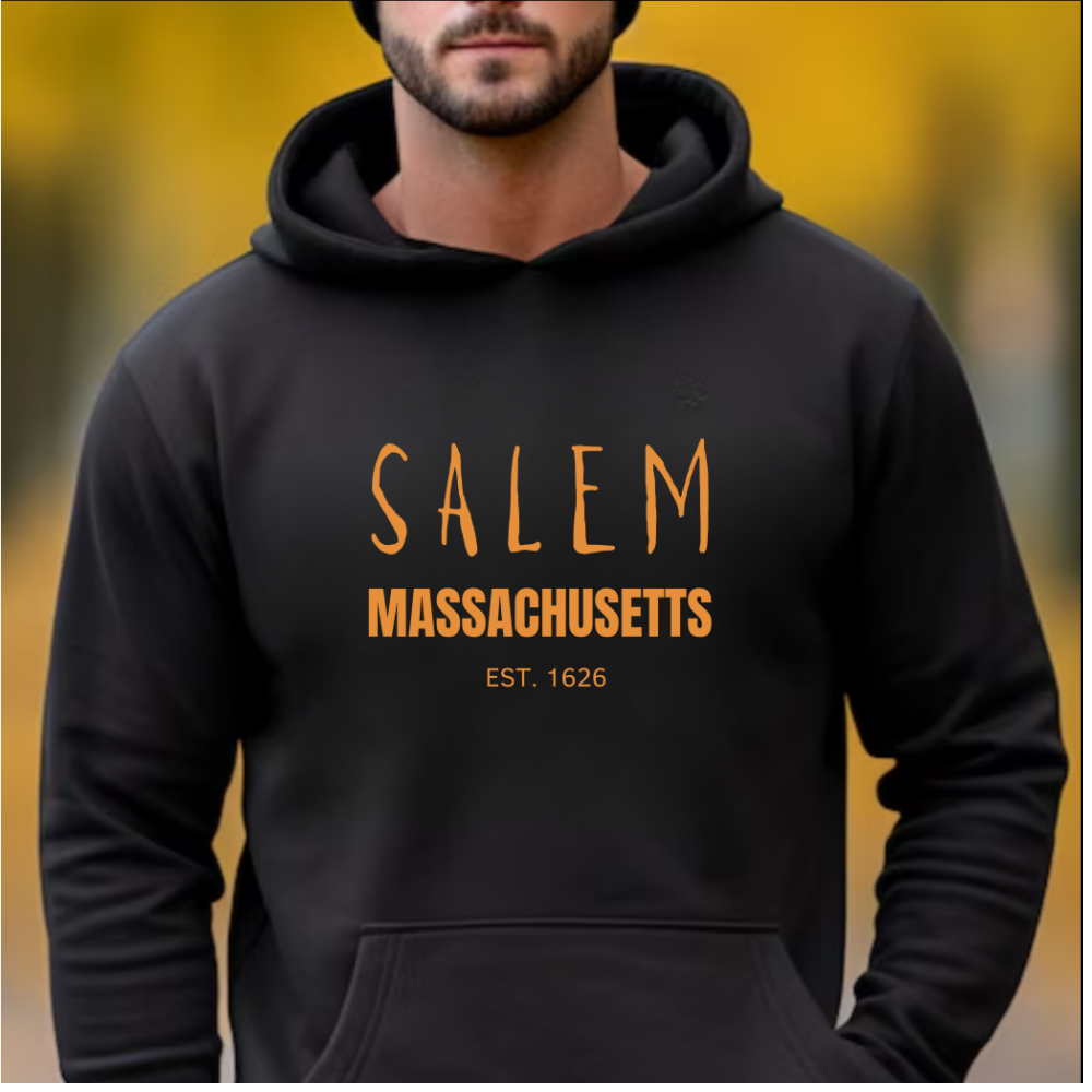 Salem Mass. Est 1626 Pullover Hoodie, Salem Halloween Pullover Hoodie, Spooky Season Halloween Adult Theme