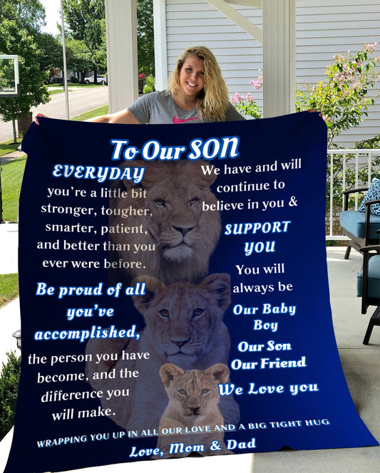 To Our Son, Love Mom & Dad Lion Gift Blanket, Gifts for Son, Gifts for Him, Arctic Fleece Blanket
