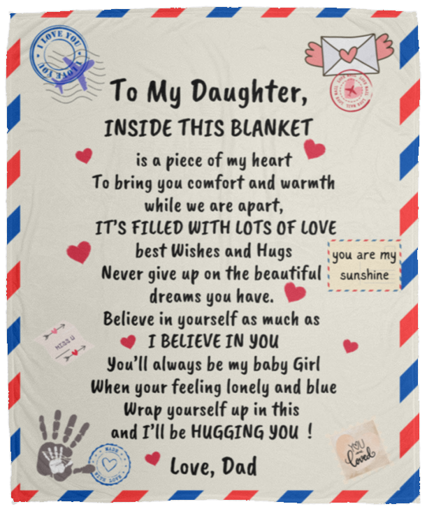 To My Daughter Love Dad Blanket, Birthday Gift, Holiday Gift for Daughter