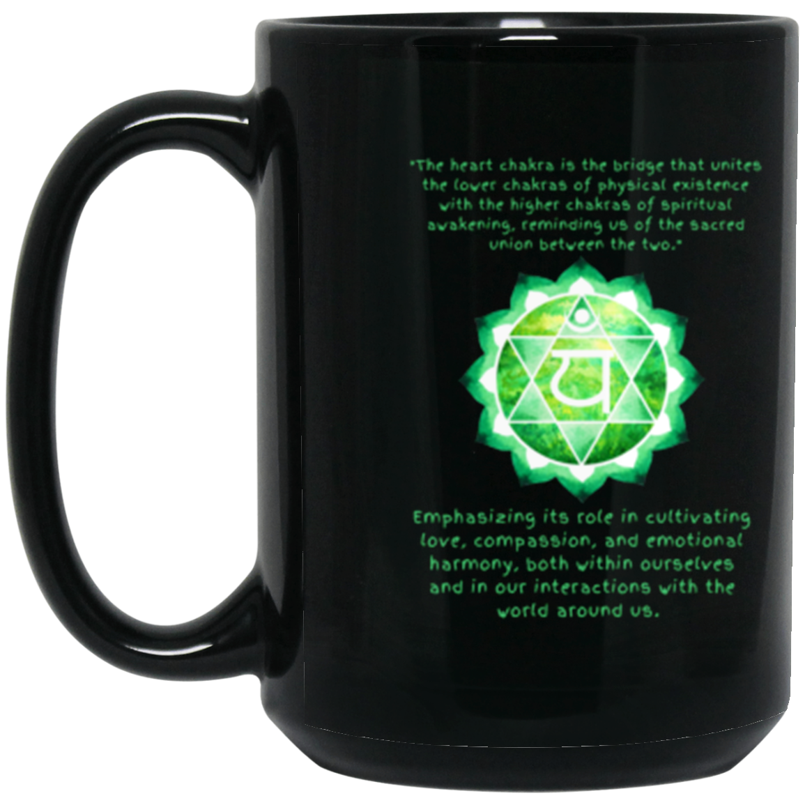 Heart Chakra /Coffee Tea 15 oz. Black Mug