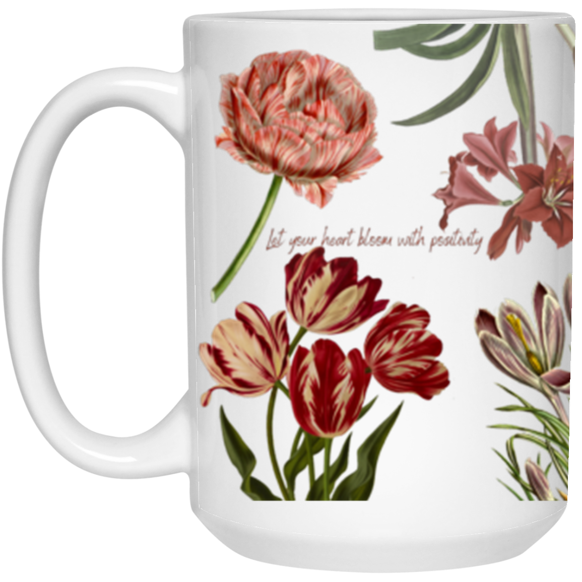 Positivity White Coffee Mug with Flowers