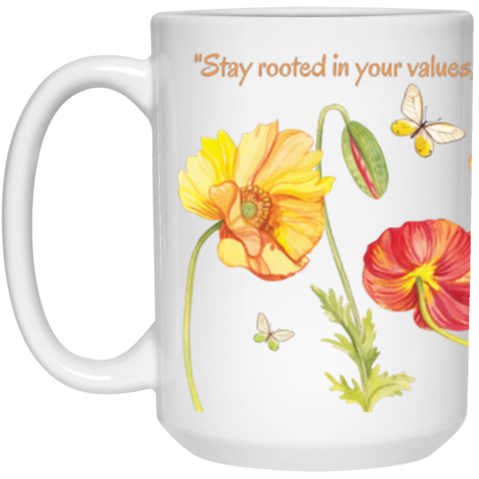Flower White Coffee Mug, Stay Rooted