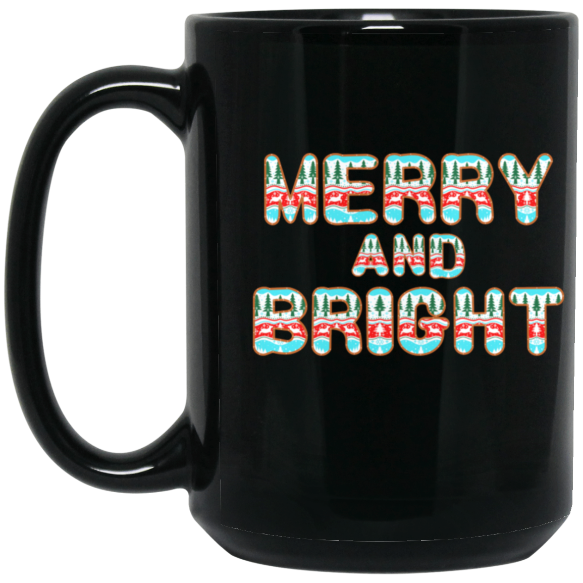 Christmas Mug Merry & Bright Gift  Black Mug
