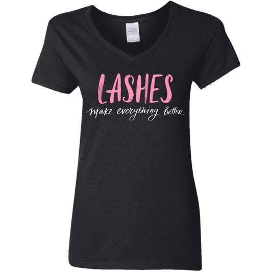 Lashes Makes Everything Better/ Ladies' V-Neck T-Shirt