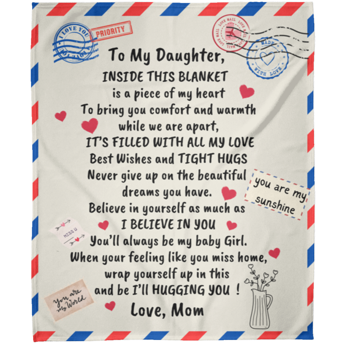 To My Daughter Love Mom Blanket , Birthday Gift Daughter, Gift Ideas