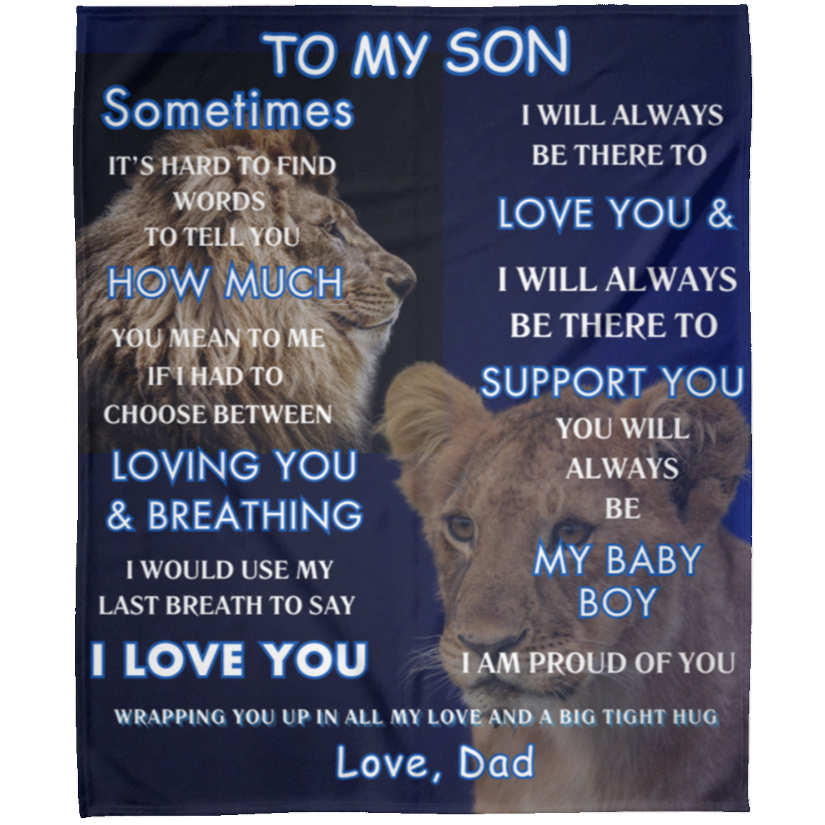 Son Gift Love Dad Lion Gift Blanket Arctic Fleece, Birthday Gift, Gift for Him