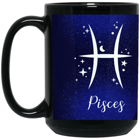 Pisces Zodiac ~ 15 oz. Black Mug