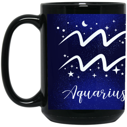Aquarius Zodiac ~ 15 oz. Black Mug