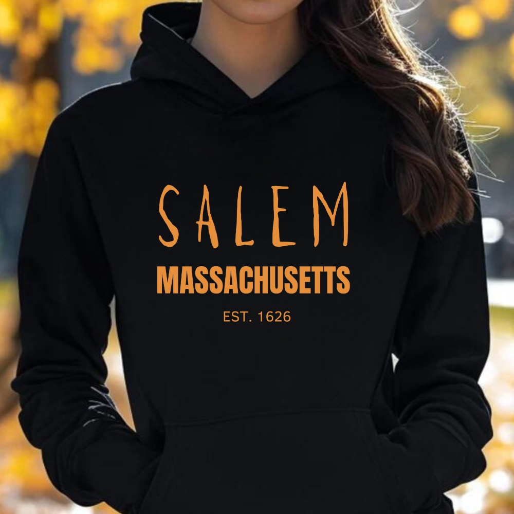 Salem Mass. Est 1626 Pullover Hoodie, Salem Halloween Pullover Hoodie, Spooky Season Halloween Adult Theme