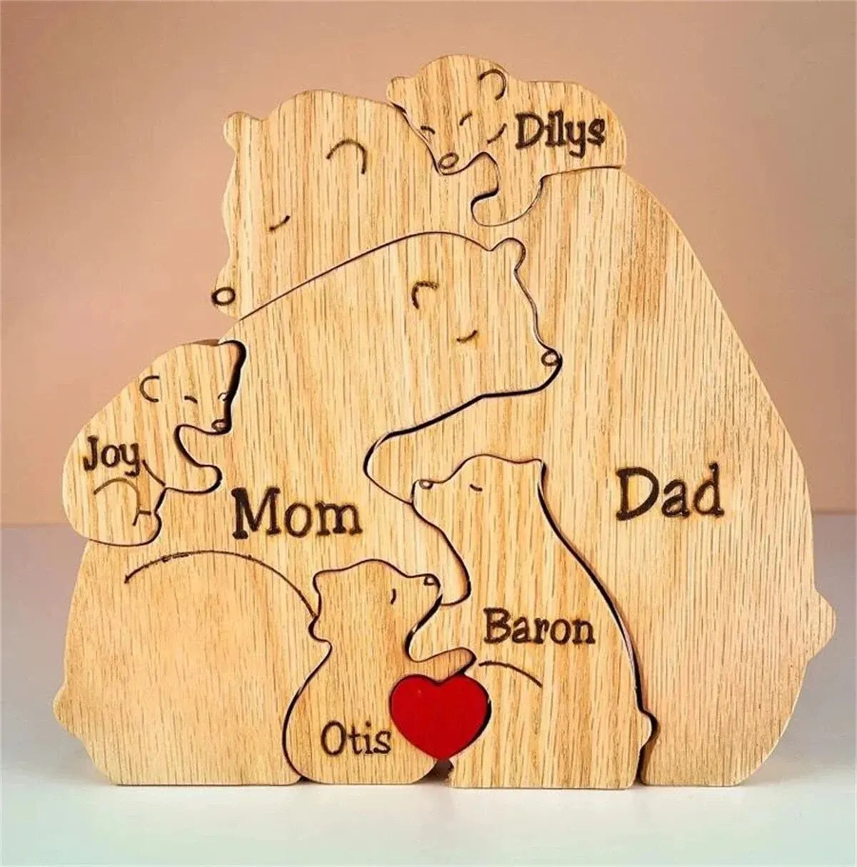 Animal Family Ornaments DIY Wood Carving Free Engraving Custom Name Figurines, Mother's Gift