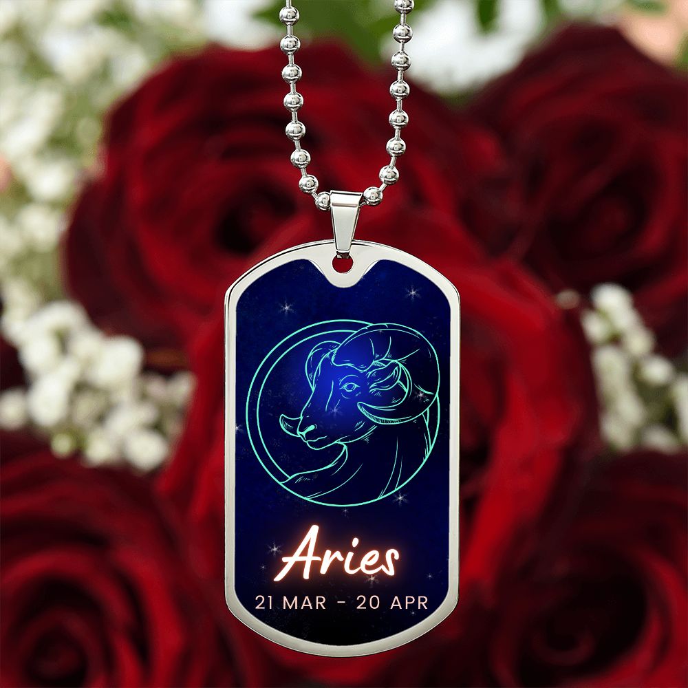 Aries Engraved Dog Tag Necklace