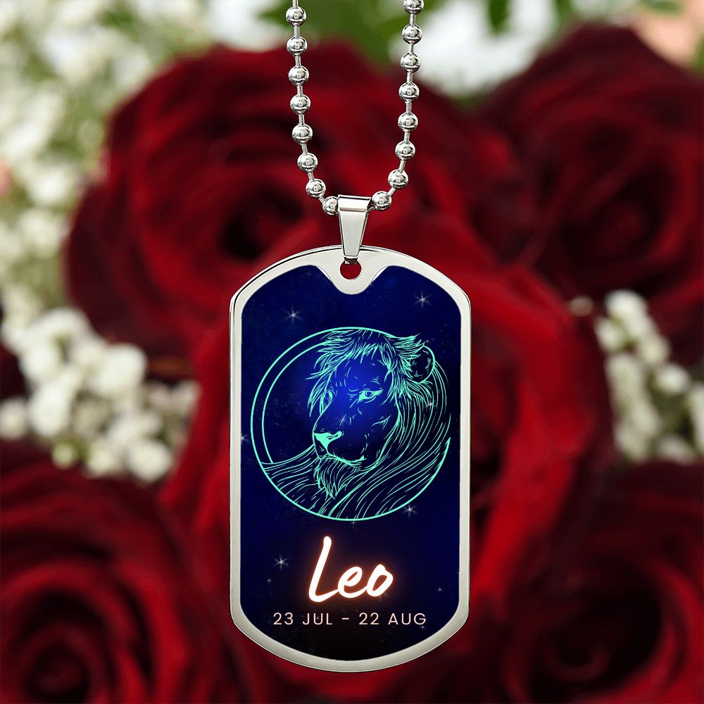 Leo Engraved Dog Tag Necklace