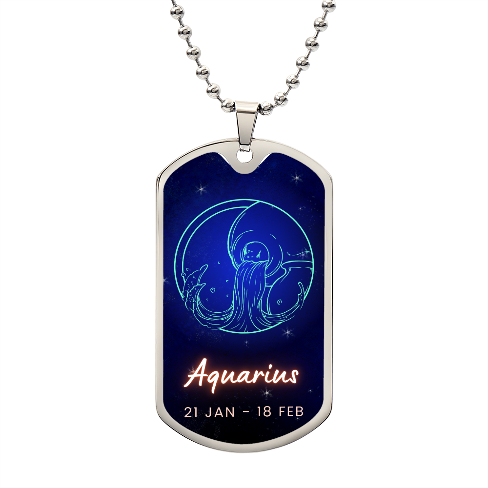 Aquarius Engraved Dog Tag Necklace