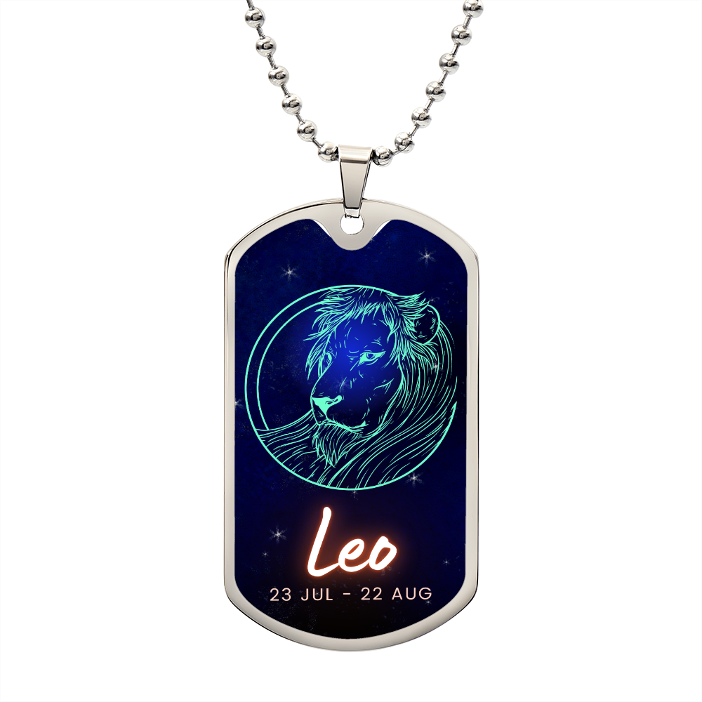 Leo Engraved Dog Tag Necklace