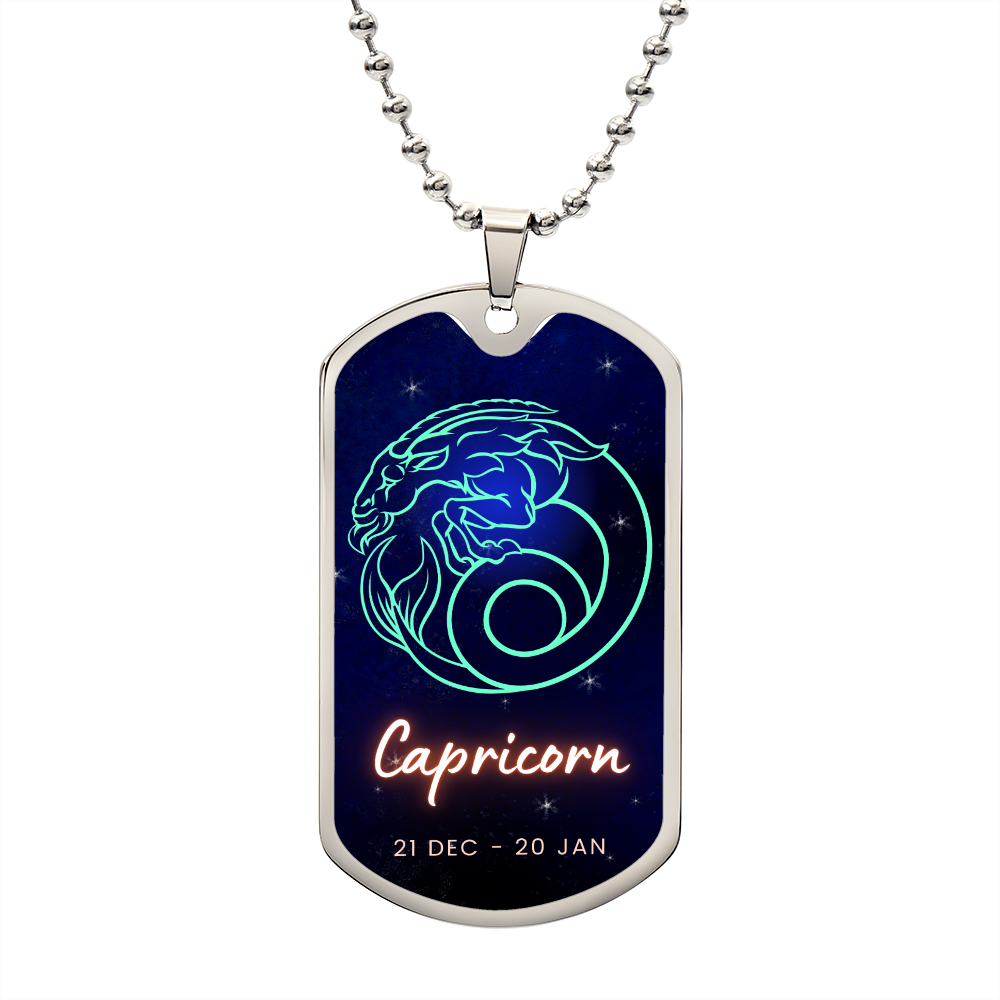 Capricorn Engraved Dog Tag Necklace