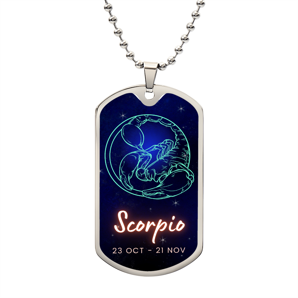 Scorpio Engraved Dog Tag Necklace