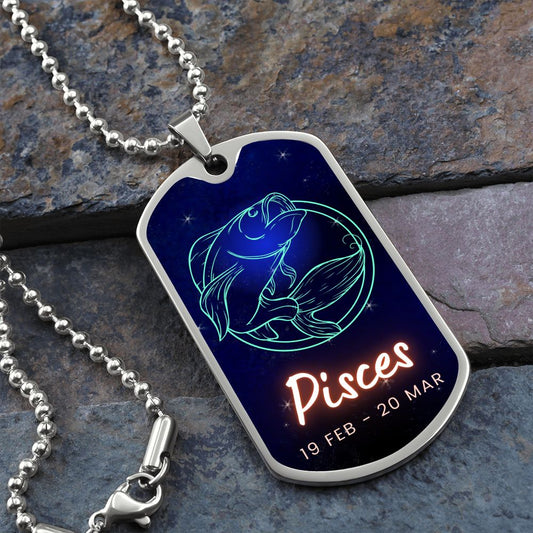 Pisces Engraved Dog Tag Necklace