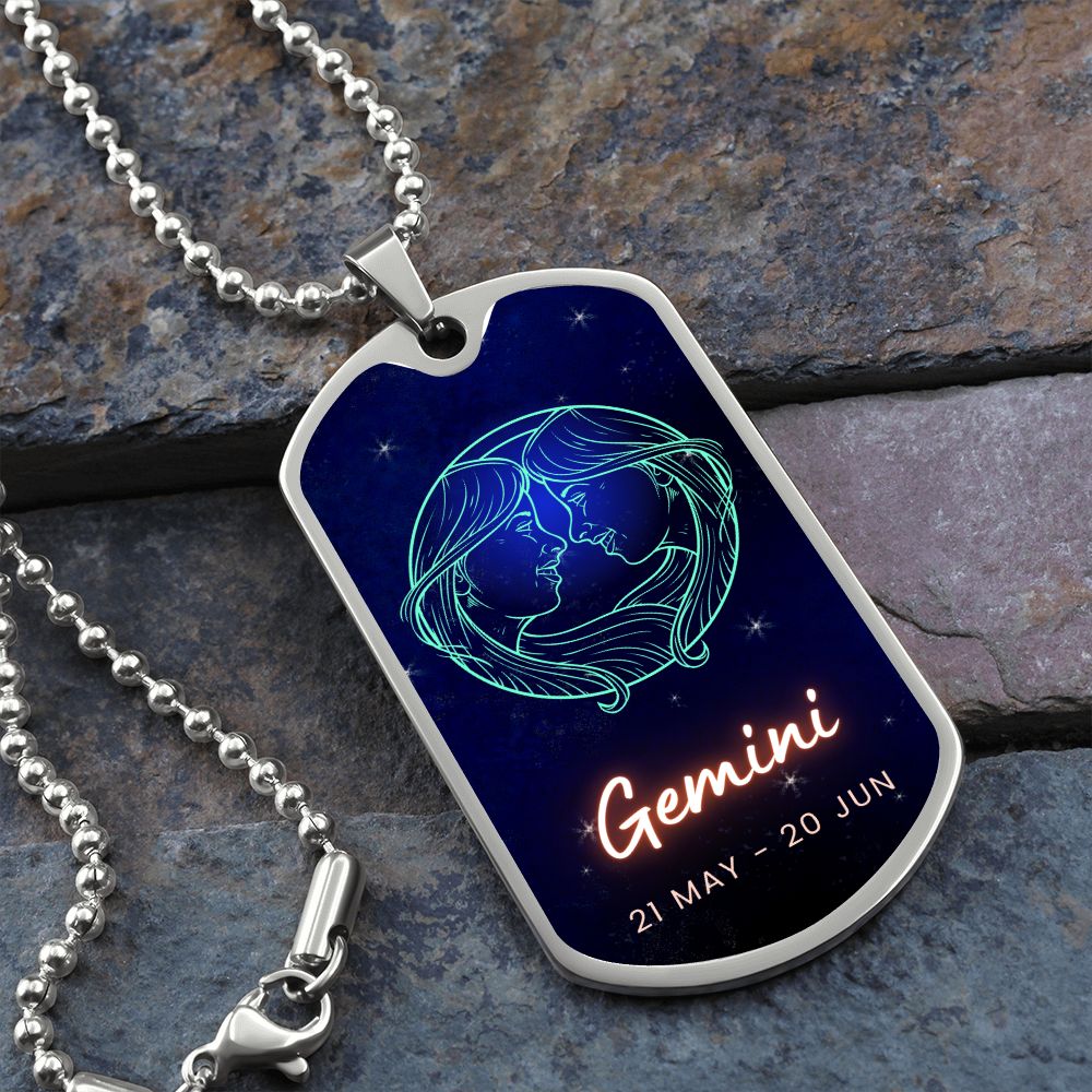 Gemini Engraved Dog Tag Necklace