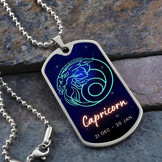Capricorn Engraved Dog Tag Necklace