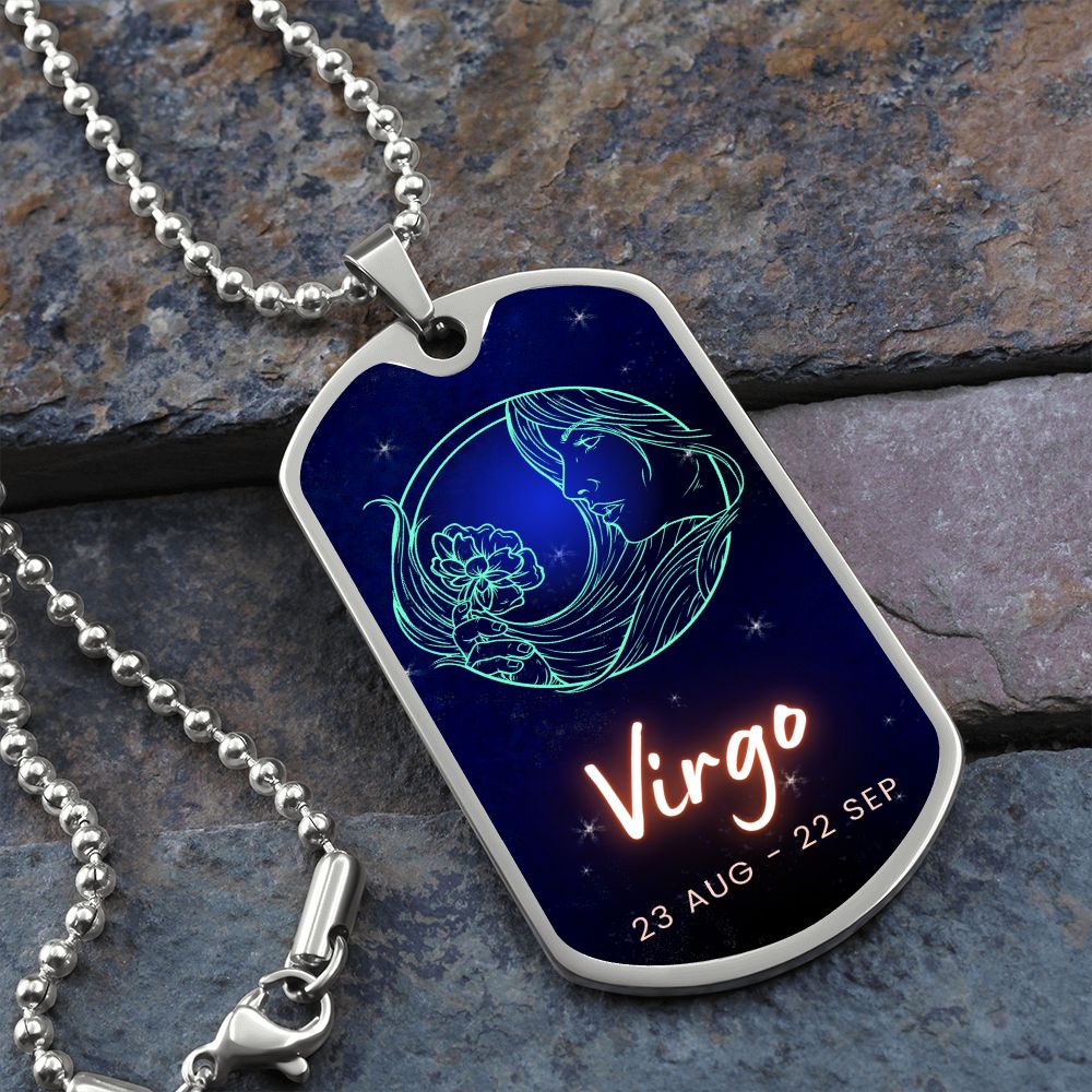 Virgo Engraved Dog Tag Necklace