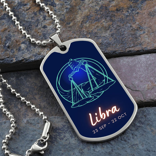 Libra Engraved Dog Tag Necklace