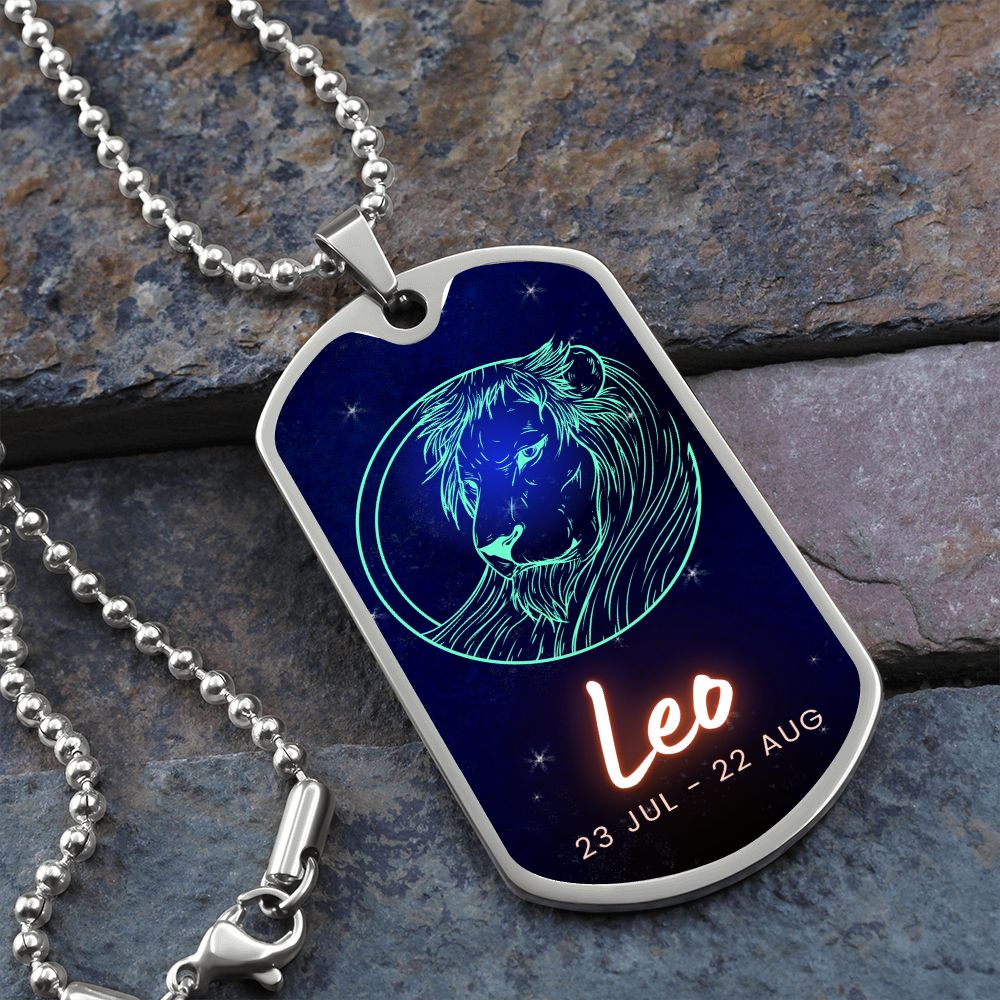 Leo Engraved Dog Tag Necklace