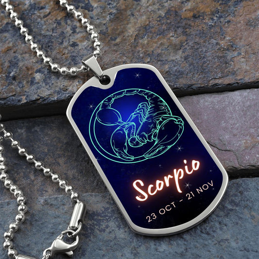 Scorpio Engraved Dog Tag Necklace
