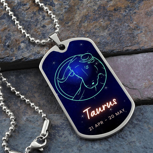 Taurus Engraved Dog Tag Necklace