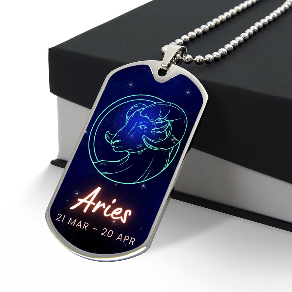 Aries Engraved Dog Tag Necklace