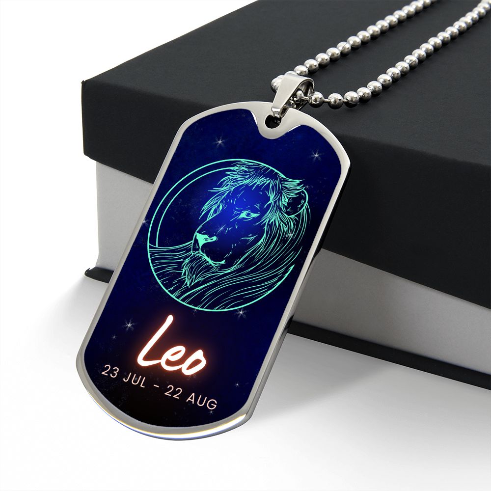 Leo Engraved Dog Tag Necklace