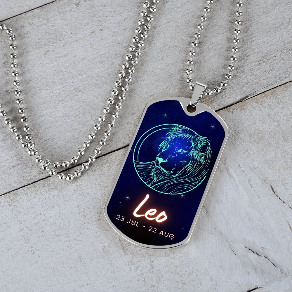 Leo Engraved Dog Tag Necklace