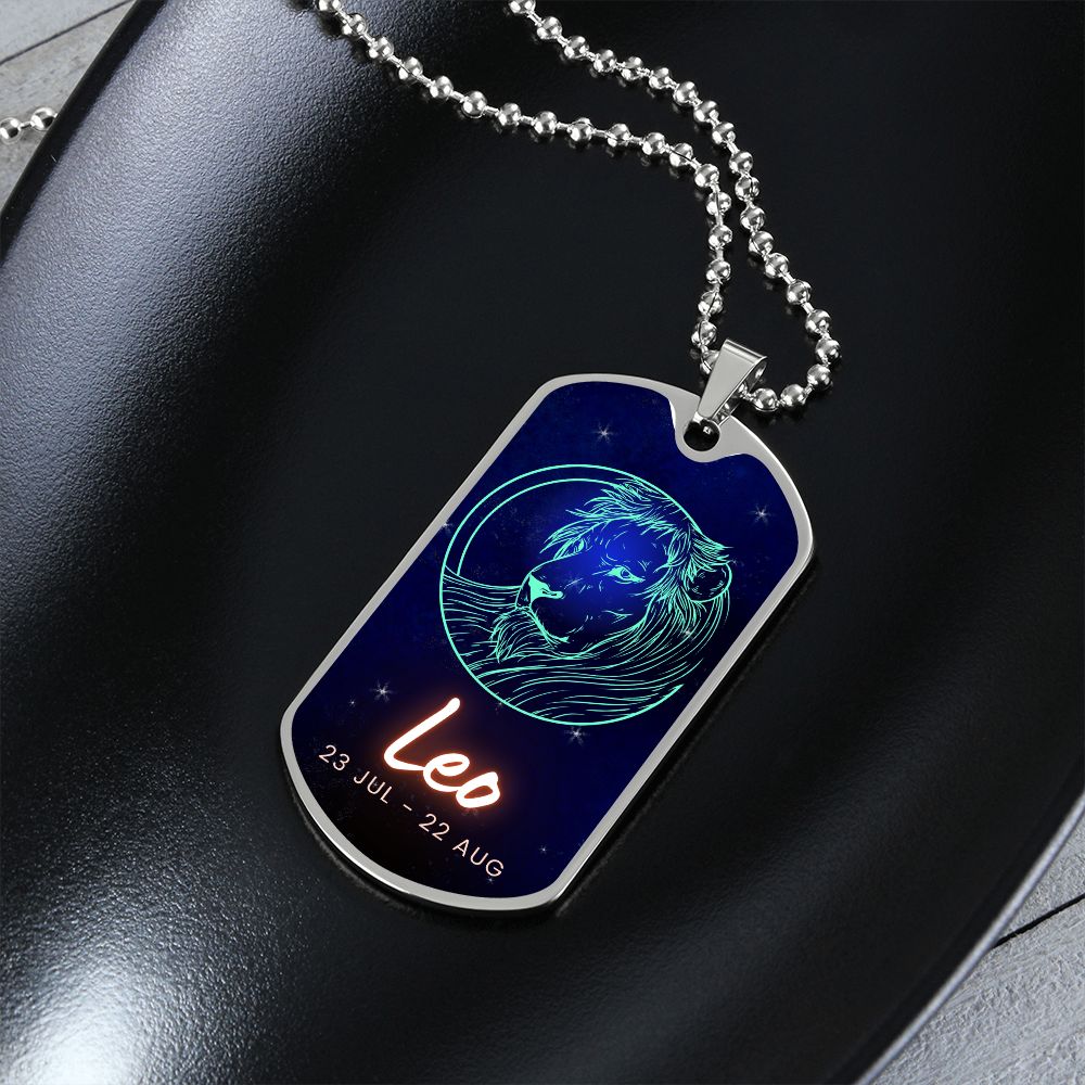 Leo Engraved Dog Tag Necklace