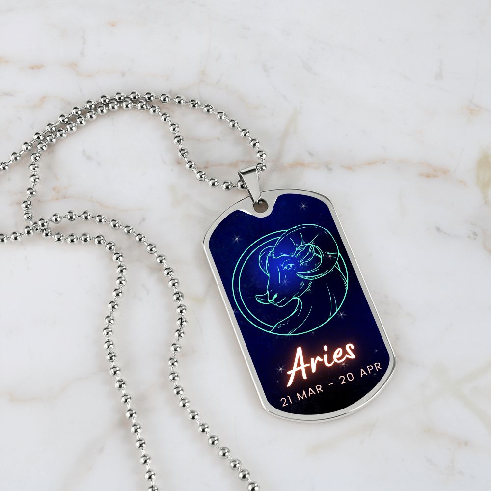 Aries Engraved Dog Tag Necklace