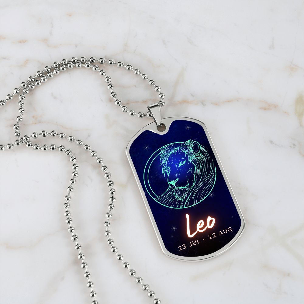 Leo Engraved Dog Tag Necklace