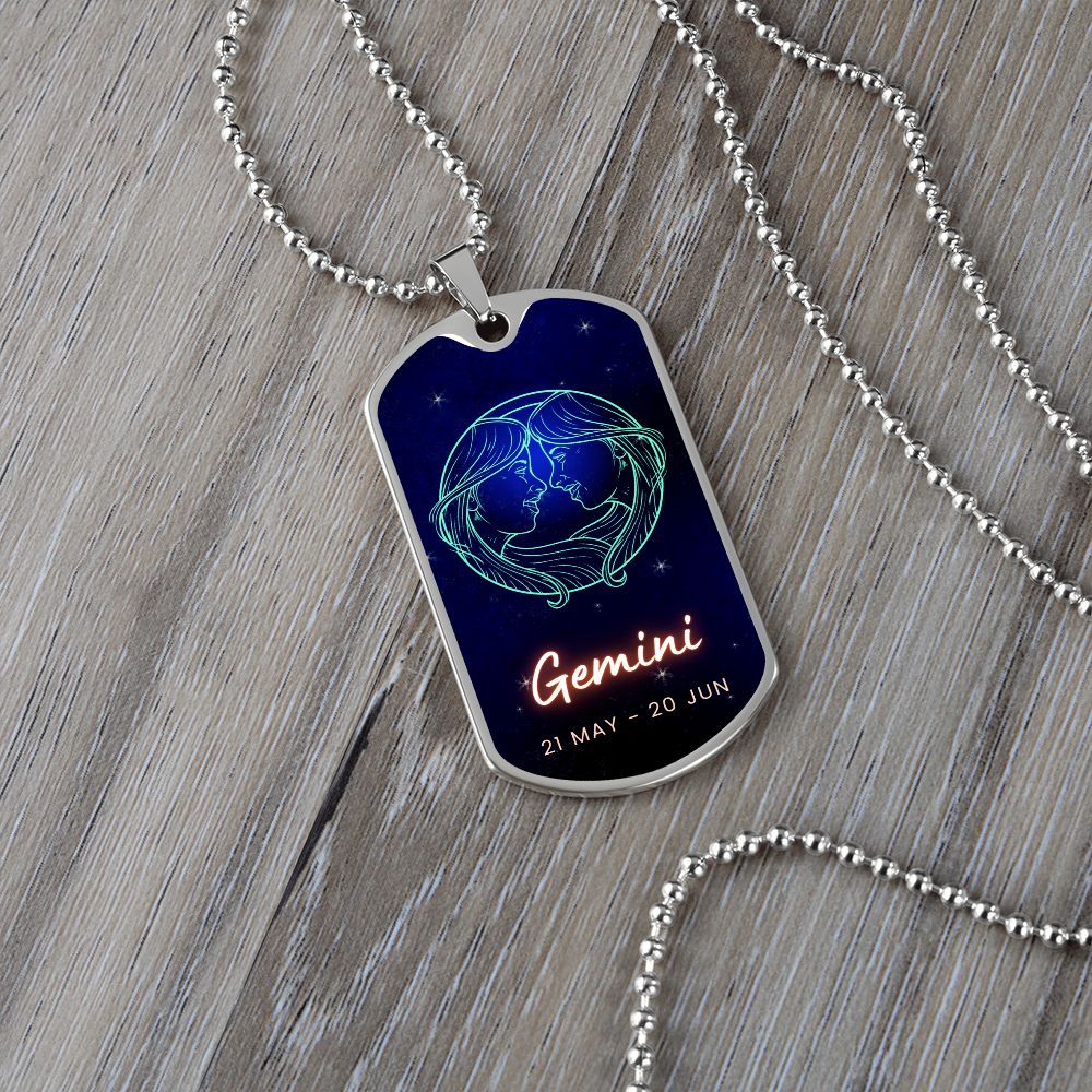 Gemini ~ Zodiac Luxury MIlitary Style Tag Necklace