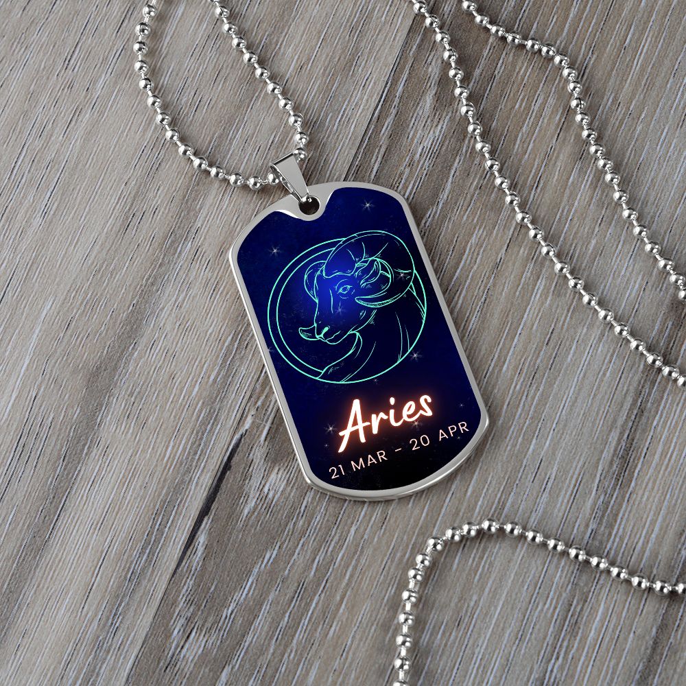 Aries Engraved Dog Tag Necklace