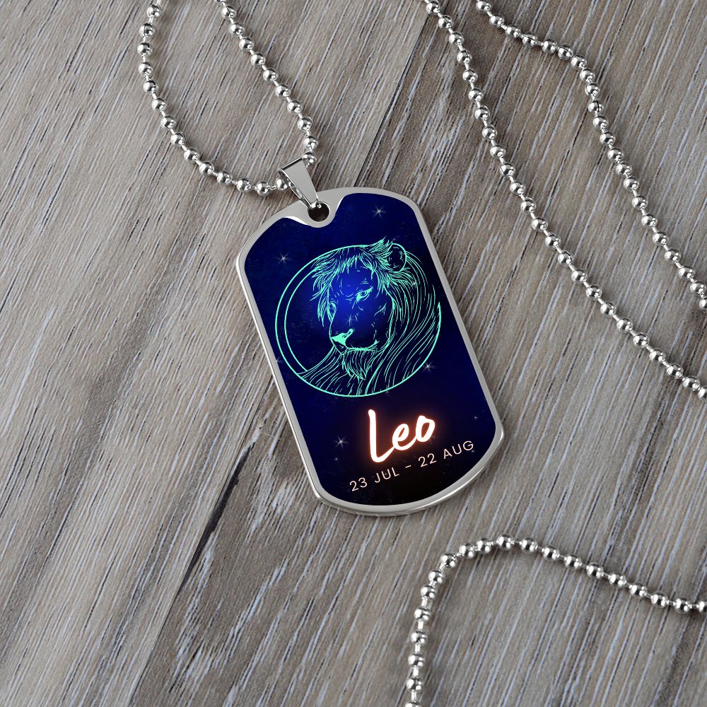 Leo Engraved Dog Tag Necklace