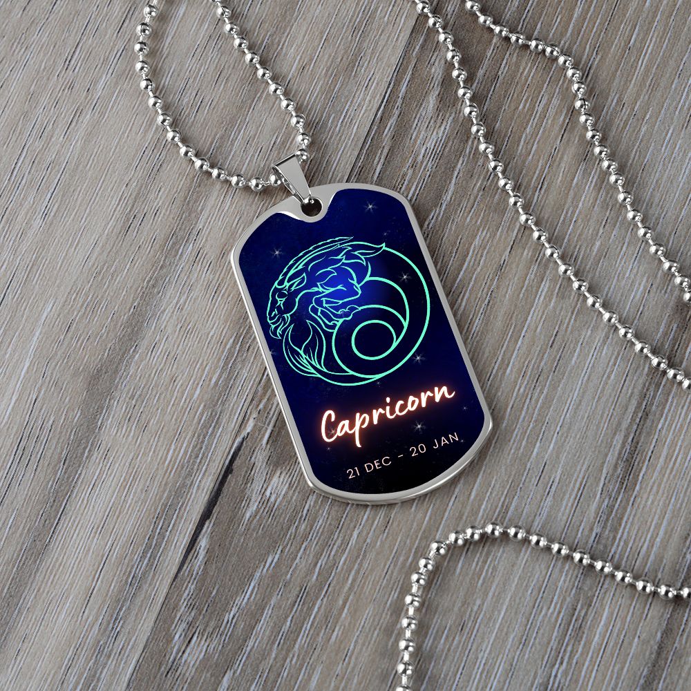 Capricorn Engraved Dog Tag Necklace