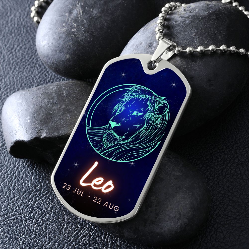 Leo Engraved Dog Tag Necklace