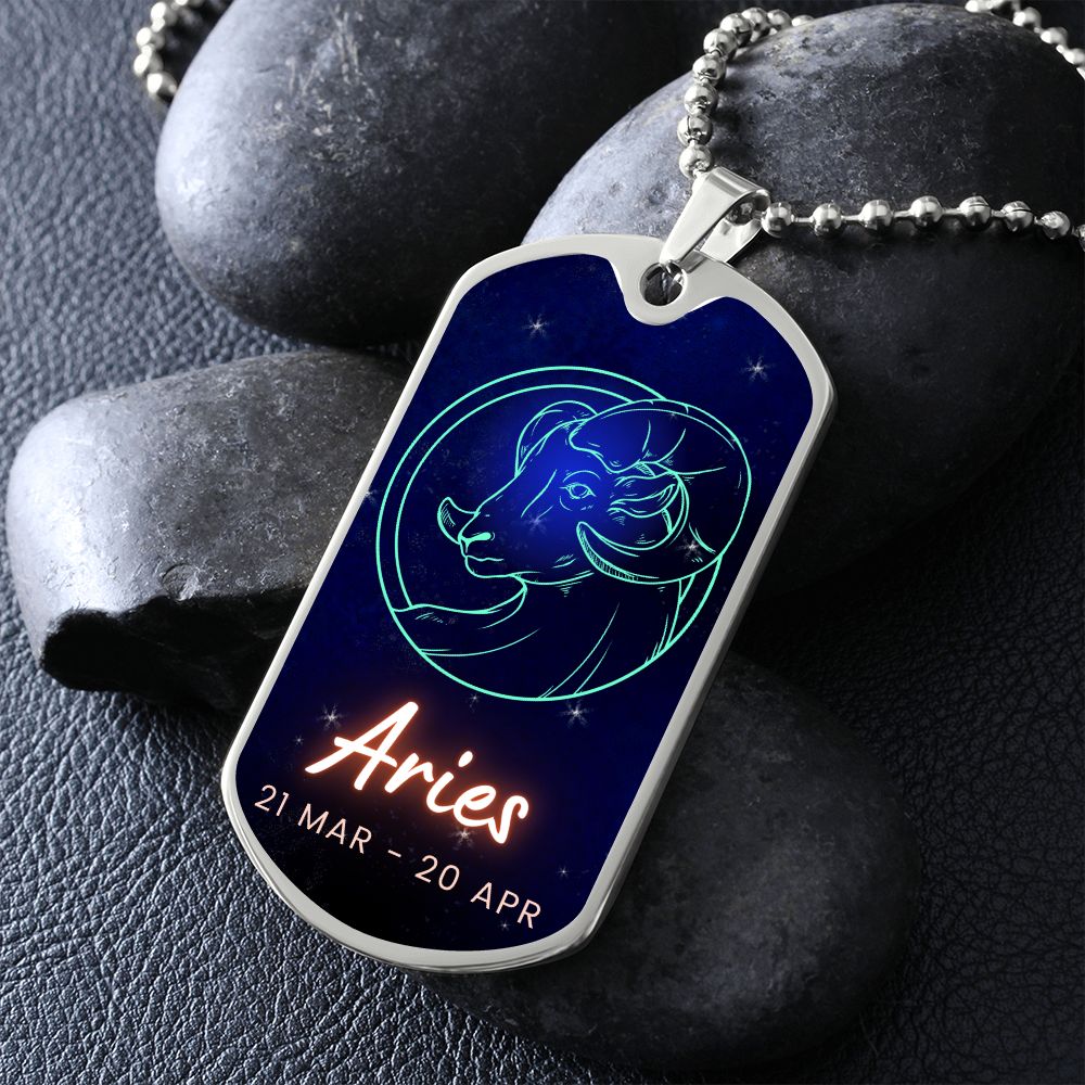 Aries Engraved Dog Tag Necklace