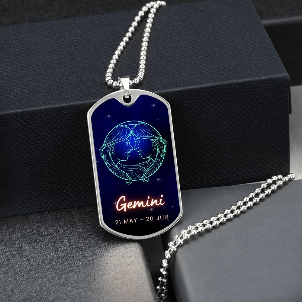 Gemini ~ Zodiac Luxury MIlitary Style Tag Necklace
