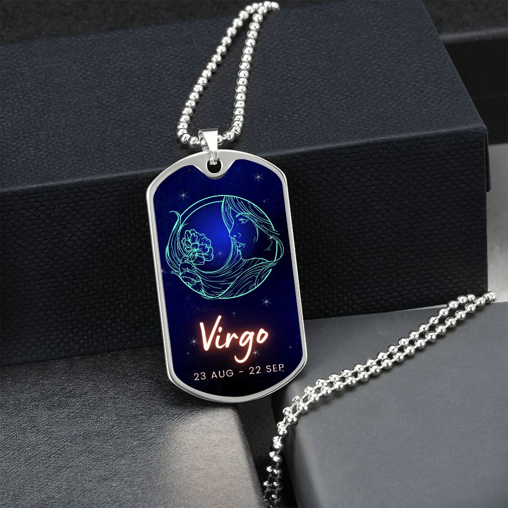 Virgo Engraved Dog Tag Necklace