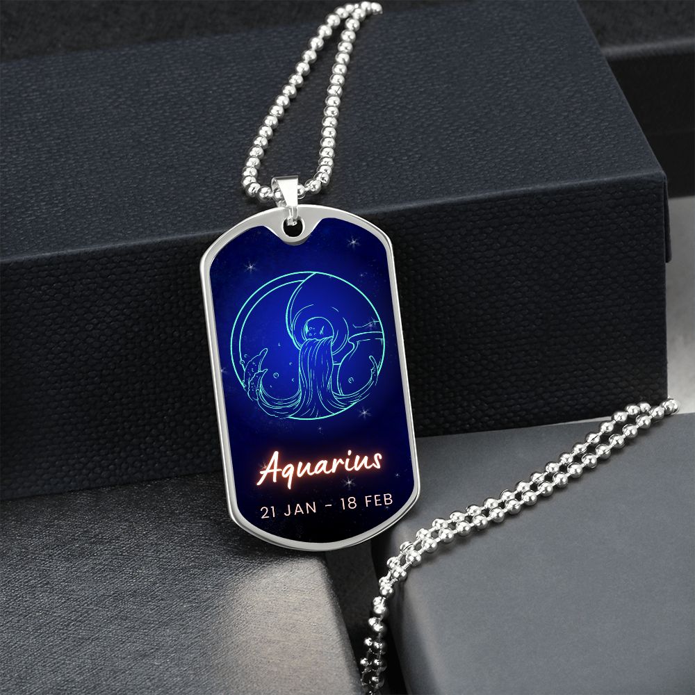 Aquarius Engraved Dog Tag Necklace