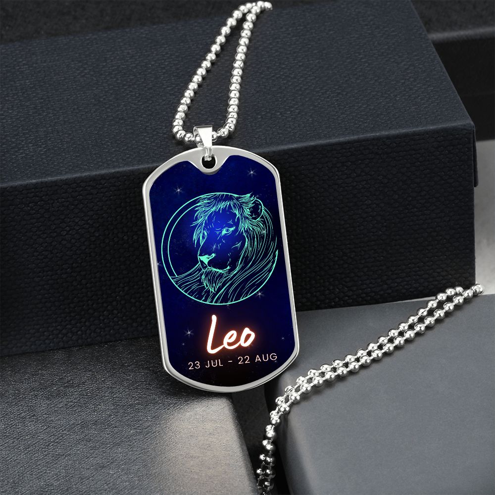 Leo Engraved Dog Tag Necklace