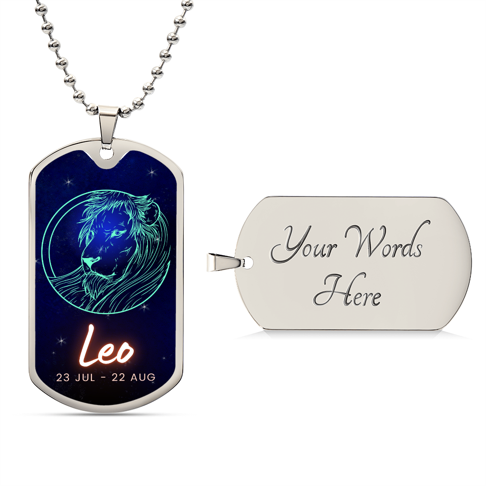 Leo Engraved Dog Tag Necklace