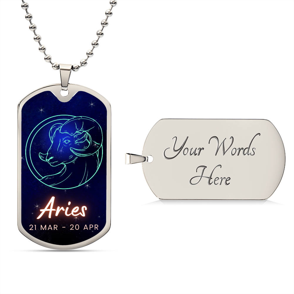 Aries Engraved Dog Tag Necklace