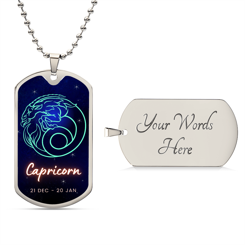 Capricorn Engraved Dog Tag Necklace