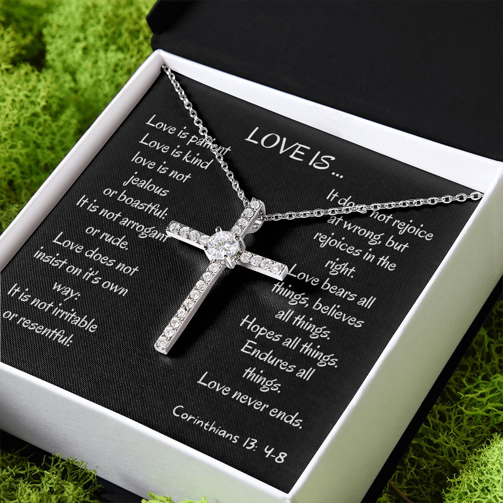 love is kind cz cross pendant necklace